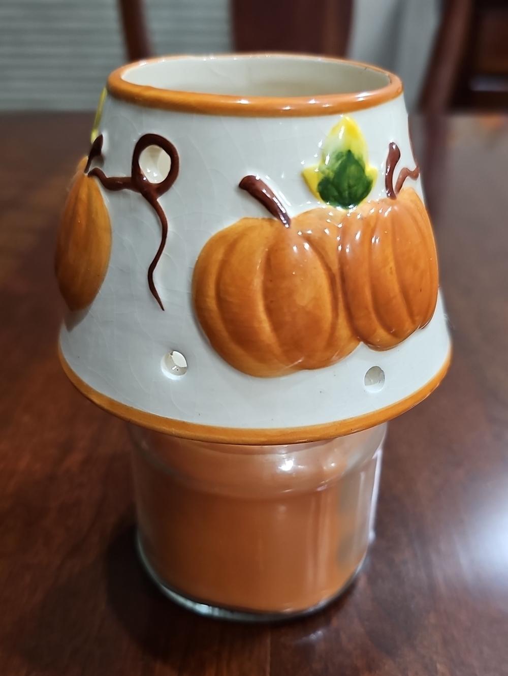 Hand-Painted Pumpkin Ceramic Candle Shade